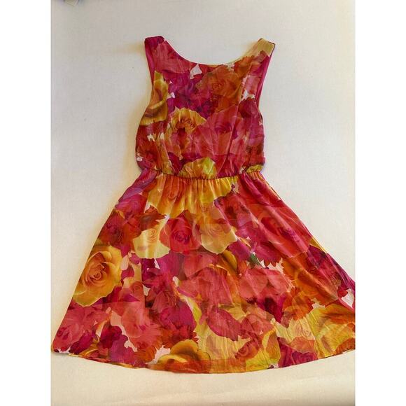 Alice + Olivia Watercolor Floral Silk Sundress Size XS Pink Yellow Coquette - Picture 4 of 14